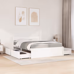 vidaXL Bed with Drawers and Mattress Home Bed Base Bedstead Solid Wood Pine - white, 140 x 200 cm