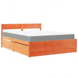 vidaXL Bed with Drawers and Mattress Home Bed Base Bedstead Solid Wood Pine - wax brown, 140 x 200 cm