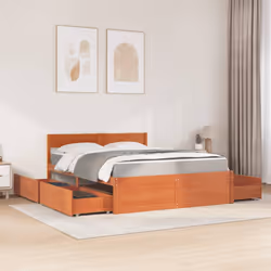 vidaXL Bed with Drawers and Mattress Home Bed Base Bedstead Solid Wood Pine - wax brown, 140 x 200 cm