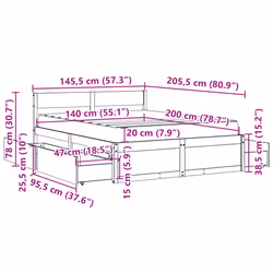 vidaXL Bed with Drawers and Mattress Home Bed Base Bedstead Solid Wood Pine - wax brown, 140 x 200 cm