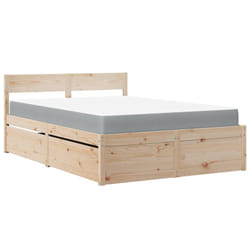 vidaXL Bed with Drawers and Mattress Home Bed Base Bedstead Solid Wood Pine - natural, 120 x 200 cm