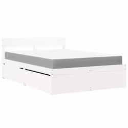 vidaXL Bed with Drawers and Mattress Home Bed Base Bedstead Solid Wood Pine - white