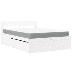 vidaXL Bed with Drawers and Mattress Home Bed Base Bedstead Solid Wood Pine - white