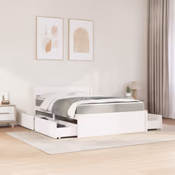 vidaXL Bed with Drawers and Mattress Home Bed Base Bedstead Solid Wood Pine - white