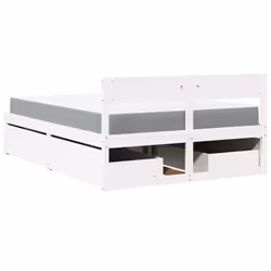 vidaXL Bed with Drawers and Mattress Home Bed Base Bedstead Solid Wood Pine - white - Additional view 5