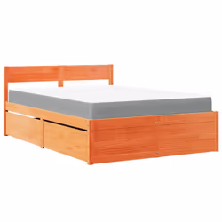 vidaXL Bed with Drawers and Mattress Home Bed Base Bedstead Solid Wood Pine - wax brown, 120 x 200 cm