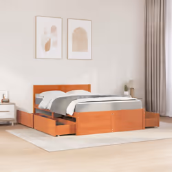 vidaXL Bed with Drawers and Mattress Home Bed Base Bedstead Solid Wood Pine - wax brown, 120 x 200 cm
