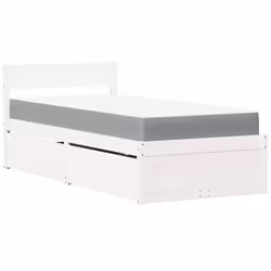 vidaXL Bed with Drawers and Mattress Home Bed Base Bedstead Solid Wood Pine - white, 100 x 200 cm
