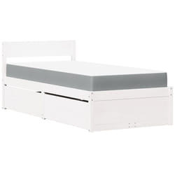 vidaXL Bed with Drawers and Mattress Home Bed Base Bedstead Solid Wood Pine - white, 100 x 200 cm