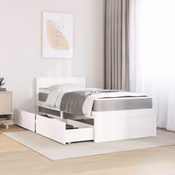 vidaXL Bed with Drawers and Mattress Home Bed Base Bedstead Solid Wood Pine - white, 100 x 200 cm