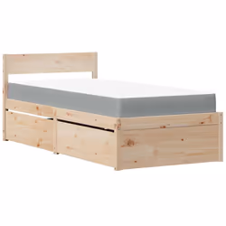 vidaXL Bed with Drawers and Mattress Home Bed Base Bedstead Solid Wood Pine - natural, 90 x 200 cm