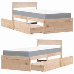 vidaXL Bed with Drawers and Mattress Home Bed Base Bedstead Solid Wood Pine - natural, 90 x 200 cm - Additional view 10