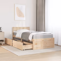 vidaXL Bed with Drawers and Mattress Home Bed Base Bedstead Solid Wood Pine - natural, 90 x 200 cm