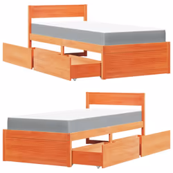 vidaXL Bed with Drawers and Mattress Home Bed Base Bedstead Solid Wood Pine - wax brown, 90 x 200 cm - Additional view 10