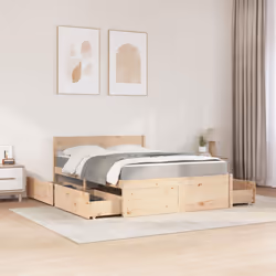 vidaXL Bed with Drawers and Mattress Home Bed Base Bedstead Solid Wood Pine - natural, 140 x 190 cm - Additional view 2