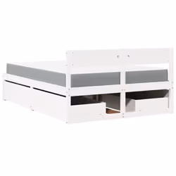 vidaXL Bed with Drawers and Mattress Home Bed Base Bedstead Solid Wood Pine - white, 140 x 190 cm - Additional view 5