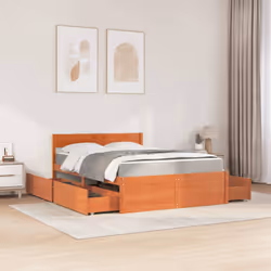 vidaXL Bed with Drawers and Mattress Home Bed Base Bedstead Solid Wood Pine - wax brown, 140 x 190 cm - Additional view 2
