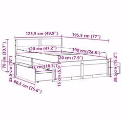 vidaXL Bed with Drawers and Mattress Home Bed Base Bedstead Solid Wood Pine - white, 120 x 190 cm - Additional view 3