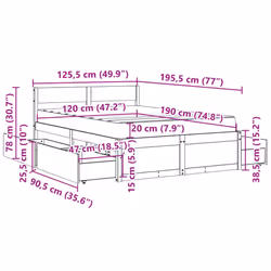 vidaXL Bed with Drawers and Mattress Home Bed Base Bedstead Solid Wood Pine - wax brown, 120 x 190 cm - Additional view 3