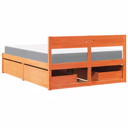 vidaXL Bed with Drawers and Mattress Home Bed Base Bedstead Solid Wood Pine - wax brown, 120 x 190 cm - Additional view 5