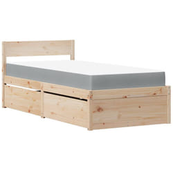 vidaXL Bed with Drawers and Mattress Home Bed Base Bedstead Solid Wood Pine - natural, 90 x 190 cm