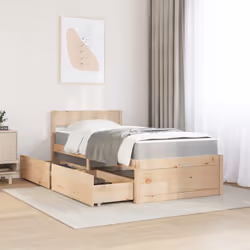 vidaXL Bed with Drawers and Mattress Home Bed Base Bedstead Solid Wood Pine - natural, 90 x 190 cm - Additional view 2