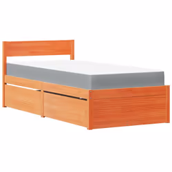 vidaXL Bed with Drawers and Mattress Home Bed Base Bedstead Solid Wood Pine - wax brown, 90 x 190 cm