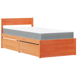 vidaXL Bed with Drawers and Mattress Home Bed Base Bedstead Solid Wood Pine - wax brown, 90 x 190 cm