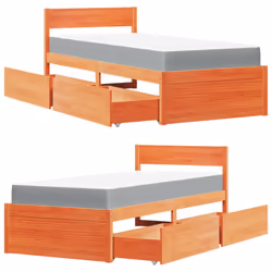 vidaXL Bed with Drawers and Mattress Home Bed Base Bedstead Solid Wood Pine - wax brown, 90 x 190 cm - Additional view 10