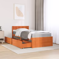 vidaXL Bed with Drawers and Mattress Home Bed Base Bedstead Solid Wood Pine - wax brown, 90 x 190 cm