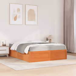 vidaXL Bed with Mattress Wax Brown Bedroom Bed Base Bedstead Solid Wood Pine - wax brown, 140 x 200 cm - Additional view 2