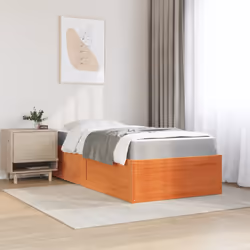 vidaXL Bed with Mattress Wax Brown Bedroom Bed Base Bedstead Solid Wood Pine - wax brown, 100 x 200 cm - Additional view 2