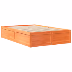 vidaXL Bed with Mattress Wax Brown Bedroom Bed Base Bedstead Solid Wood Pine - wax brown, 140 x 190 cm - Additional view 4
