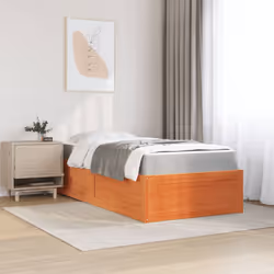 vidaXL Bed with Mattress Wax Brown Bedroom Bed Base Bedstead Solid Wood Pine - wax brown, 90 x 190 cm - Additional view 2