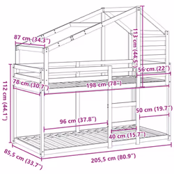 vidaXL Bunk Bed with Roof Bed Frame Kids Twin Sleeper 80x200cm Solid Wood Pine - natural, 80 x 200 cm - Additional view 3