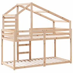 vidaXL Bunk Bed with Roof Bed Frame Kids Twin Sleeper 80x200cm Solid Wood Pine - natural, 80 x 200 cm - Additional view 5