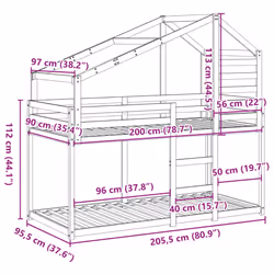 vidaXL Bunk Bed with Roof Bed Frame Kids Twin Sleeper 90x200cm Solid Wood Pine - natural - Additional view 3