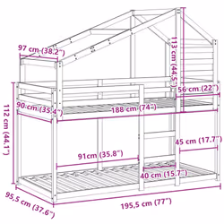 vidaXL Bunk Bed with Roof Bed Frame Kids Twin Sleeper 90x190cm Solid Wood Pine - natural, 90 x 190 cm - Additional view 3