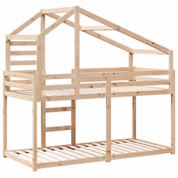 vidaXL Bunk Bed with Roof Bed Frame Kids Twin Sleeper 90x190cm Solid Wood Pine - natural, 90 x 190 cm - Additional view 5