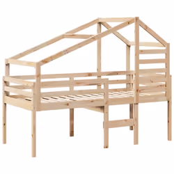 vidaXL High Sleeper Bed with Roof Loft Bed Bunk Bed Frame Solid Wood Pine - natural, 90 x 190 cm