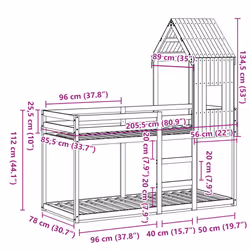 vidaXL Bunk Bed with Roof Children Bed Frame White 75x190 cm Solid Wood Pine - natural, 80 x 200 cm - Additional view 3