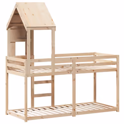 vidaXL Bunk Bed with Roof Children Bed Frame White 75x190 cm Solid Wood Pine - natural, 80 x 200 cm - Additional view 5