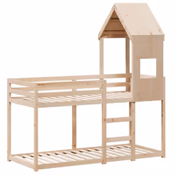vidaXL Bunk Bed with Roof Bed Frame Kids Twin Sleeper 90x190cm Solid Wood Pine - natural, 90 x 190 cm - Additional view 2