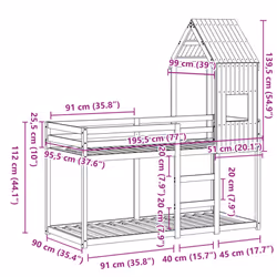 vidaXL Bunk Bed with Roof Bed Frame Kids Twin Sleeper 90x190cm Solid Wood Pine - natural, 90 x 190 cm - Additional view 3