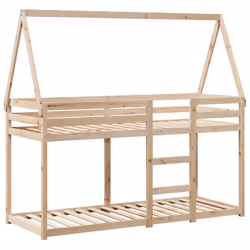 vidaXL Bunk Bed with Roof Kids Bed Frame Wax Brown 80x200 cm Solid Wood Pine - natural, 80 x 200 cm - Additional view 2