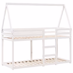 vidaXL Bunk Bed with Roof Kids Bed Frame Wax Brown 80x200 cm Solid Wood Pine - white, 80 x 200 cm - Additional view 2