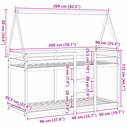 vidaXL Bunk Bed with Roof Kids Bed Frame Wax Brown 80x200 cm Solid Wood Pine - white, 80 x 200 cm - Additional view 3