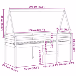 vidaXL High Sleeper Bed with Roof Loft Bed Frame 80x200 cm Solid Wood Pine - white, 90 x 200 cm - Additional view 3
