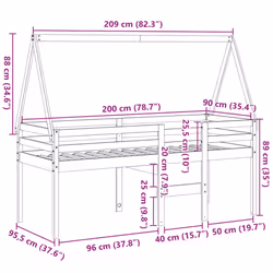 vidaXL High Sleeper Bed with Roof Loft Bed Frame 80x200 cm Solid Wood Pine - white, 80 x 200 cm - Additional view 3