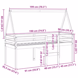 vidaXL High Sleeper Bed with Roof Loft Bed Frame 80x200 cm Solid Wood Pine - white, 90 x 190 cm - Additional view 3